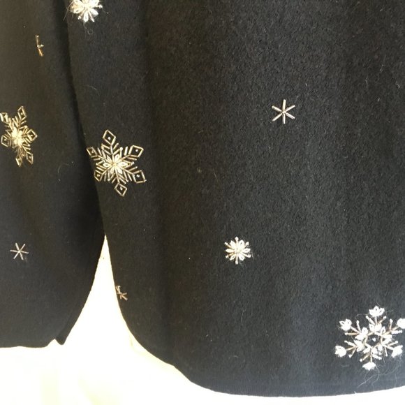 *HOST PICK* Pandemonium Women's Black Wool Cardigan Jacket Bead Snowflakes Large - Picture 8 of 12